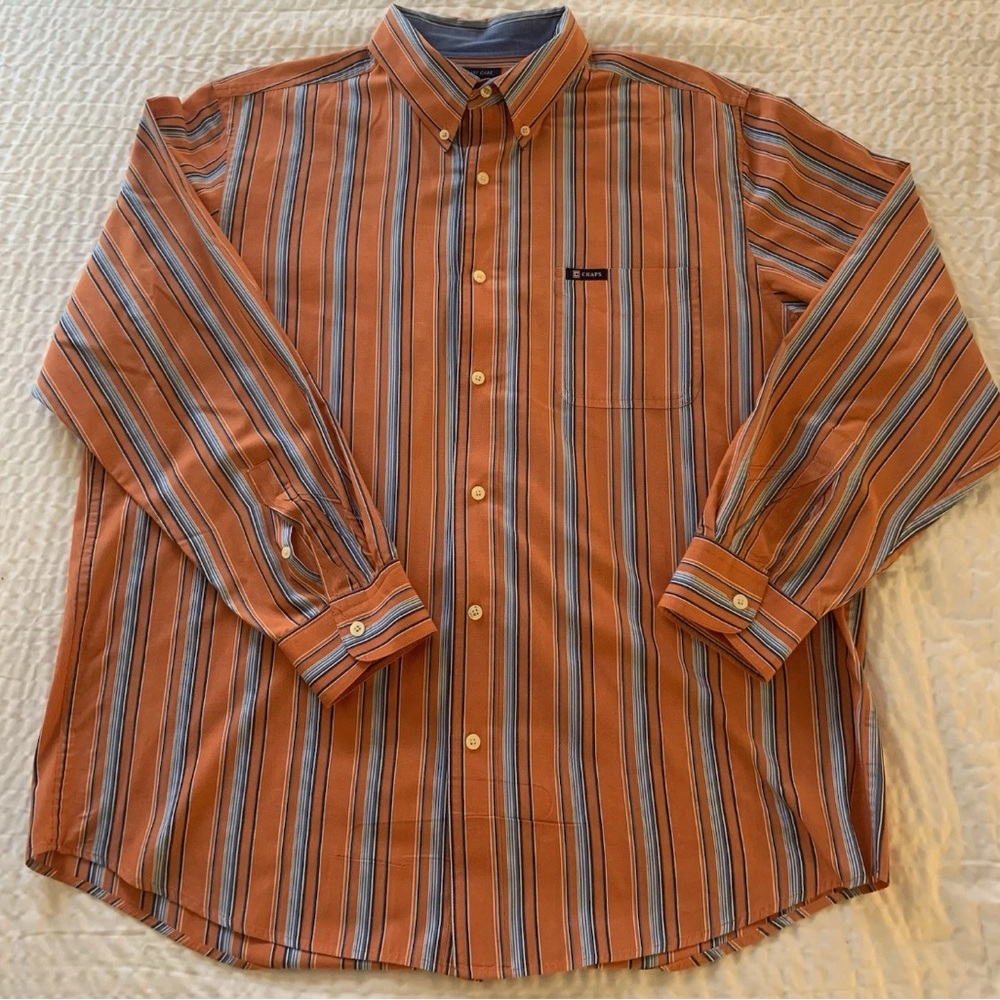 CHAPS Dress shirt for men XL Orange/blue Striped , Long Sleeve